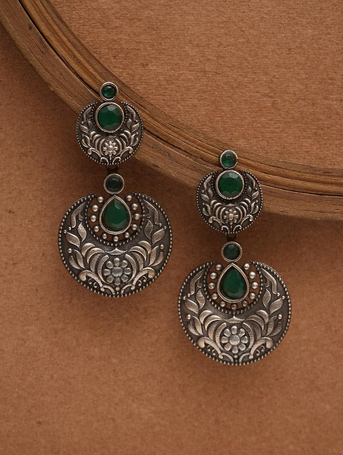 green brass drop earring