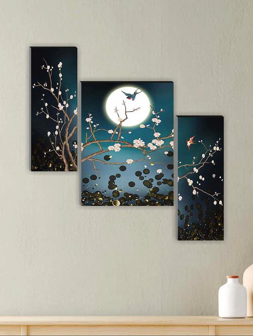 rac set of 3 birds in sky with moon light mdf 12x18 inch wall art painting - 19772160 - Very Small Image - 1