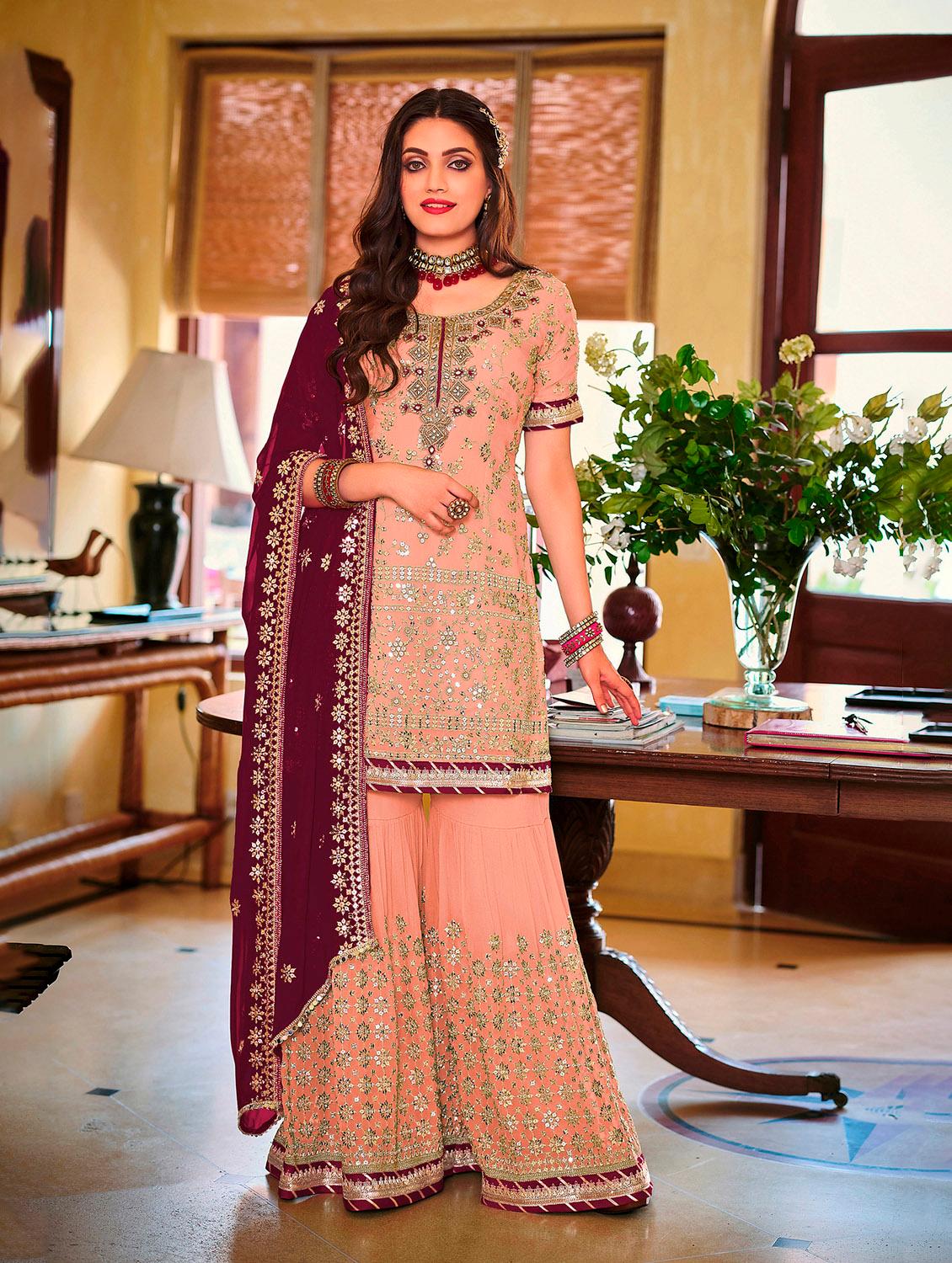 self design embroidered semi-stitched suit set - 19775984 -  Zoom Image - 0