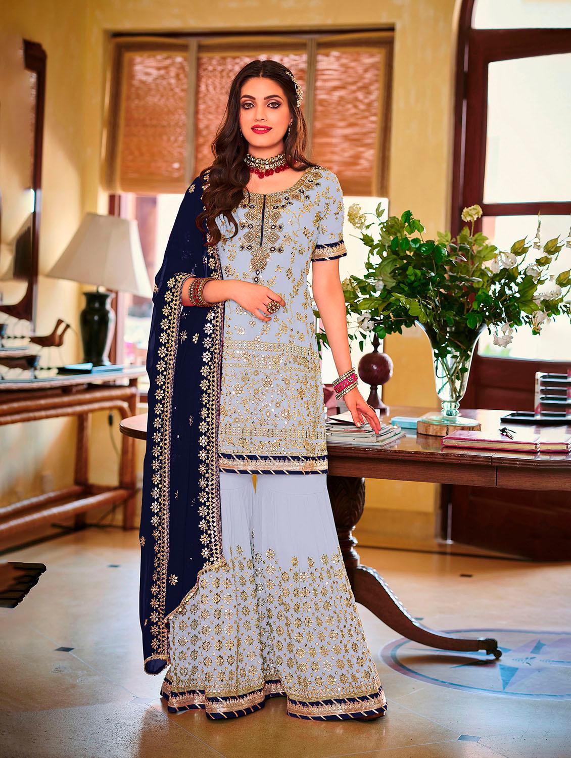 self design embroidered semi-stitched suit set - 19775987 - Zoom Image - 0