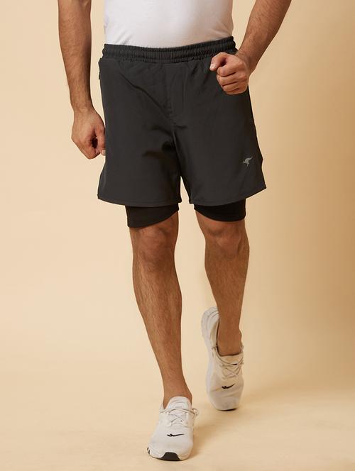 grey solid regular fit sports shorts with inner - 19782560 - Very Small Image - 1