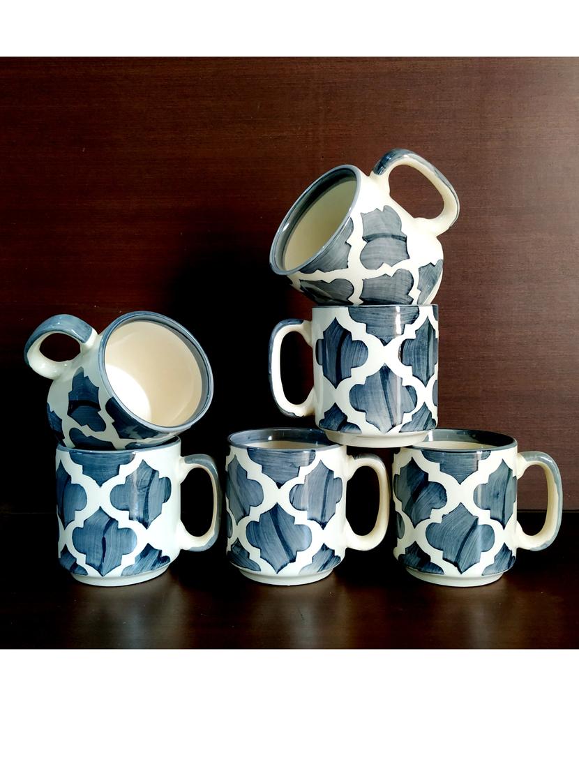 moody panda elegant set of 6 cups | handpainted cup set | set of 6 cups | stoneware - 19783356 -  Standard Image - 0