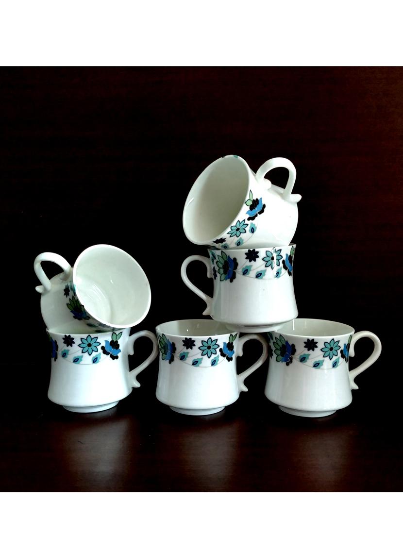 moody panda elegant set of 6 cups | handpainted cup set | set of 6 cups | bone china