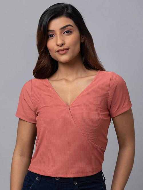 women peach polyester crop top - 19783692 - Very Small Image - 1