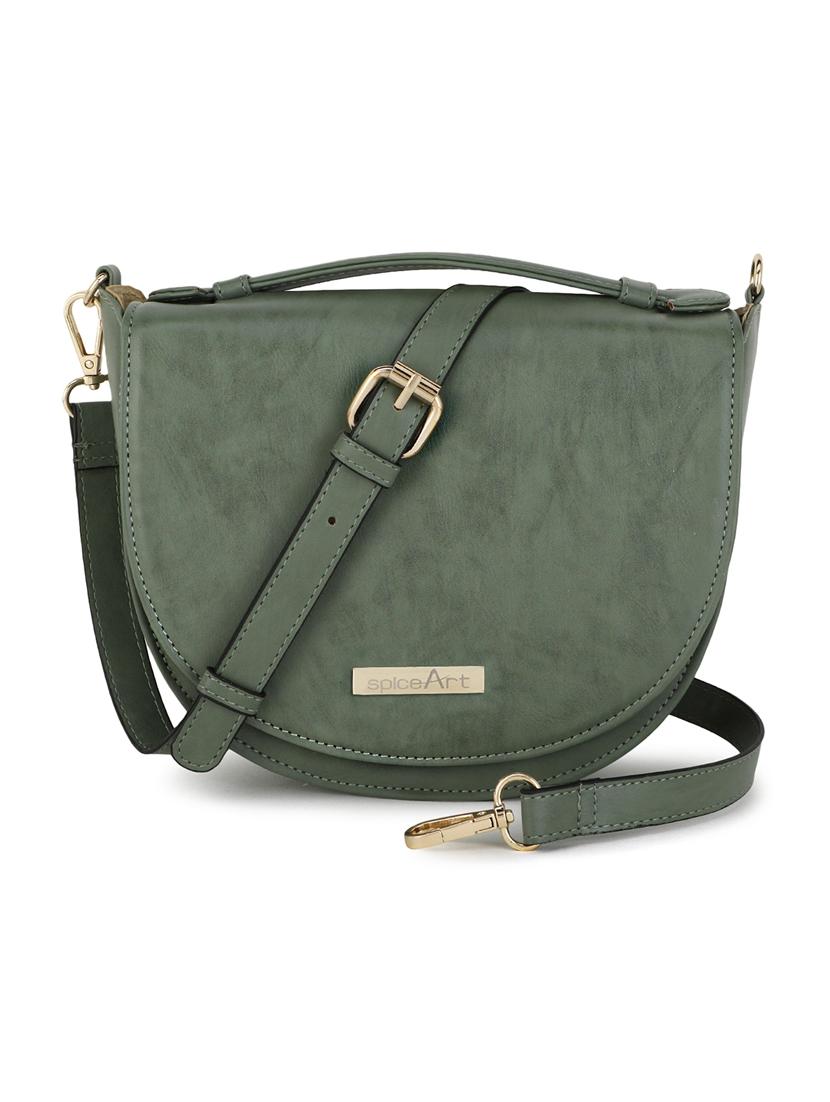 green leatherette (pu) sling bag