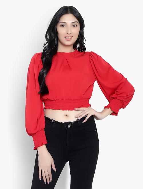 women's crop mandarin neck top - 19811262 - Very Small Image - 1