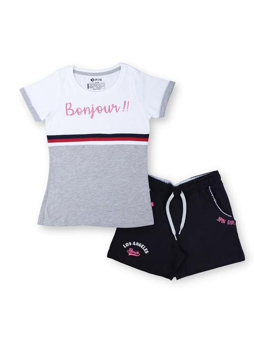 girls round neck color block printed shorts set - 19840810 - Standard Image - 0