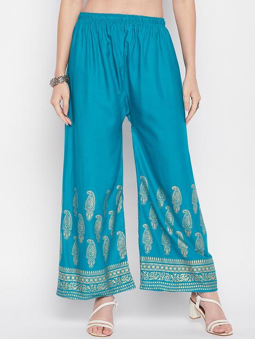 green rayon straight palazzo - 19840850 - Very Small Image - 1