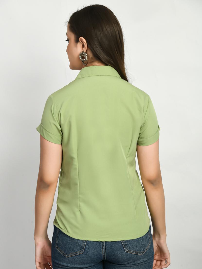 green solid short sleeves regular shirt - 19866972 - Standard Image - 3