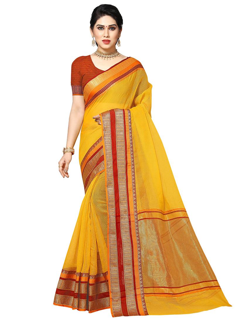 women's self design yellow colored saree with blouse - 19870469 -  Zoom Image - 0