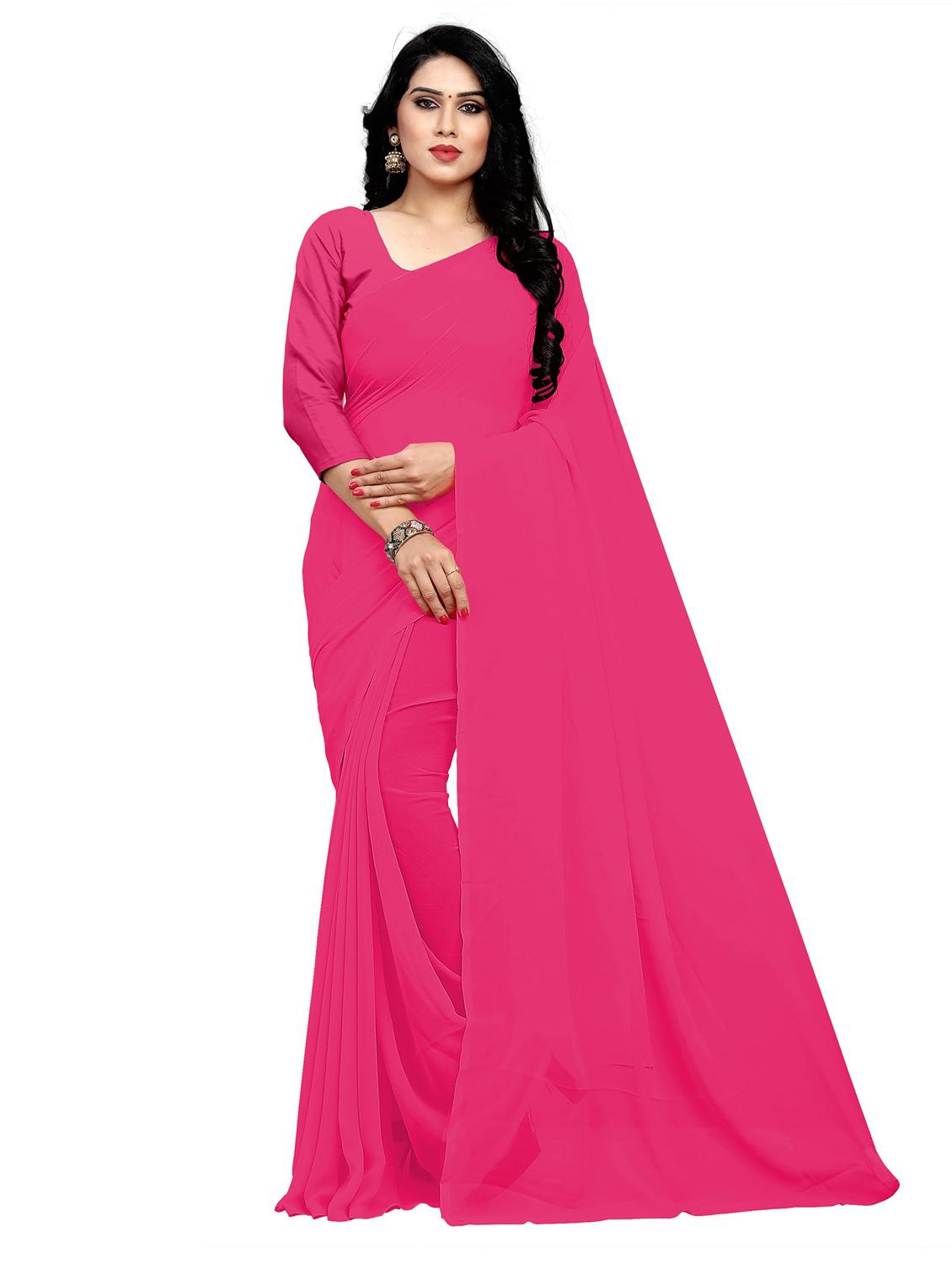 women's solid pink colored saree with blouse - 19870671 - Zoom Image - 0
