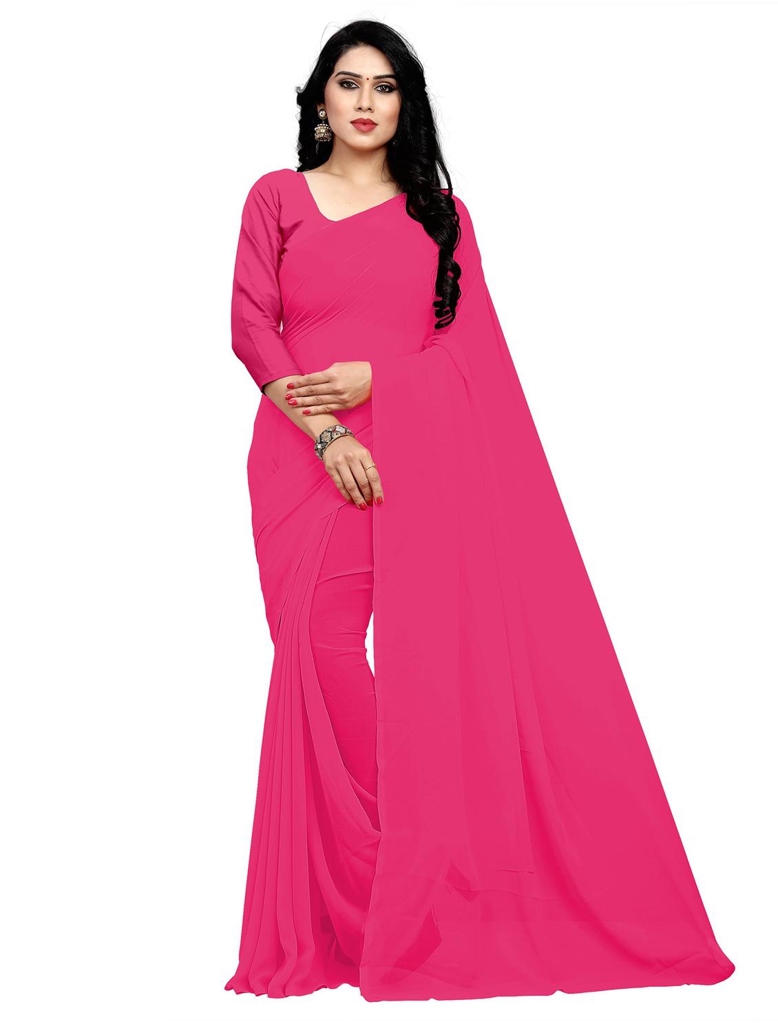 women's solid pink colored saree with blouse - 19870671 -  Zoom Image - 0