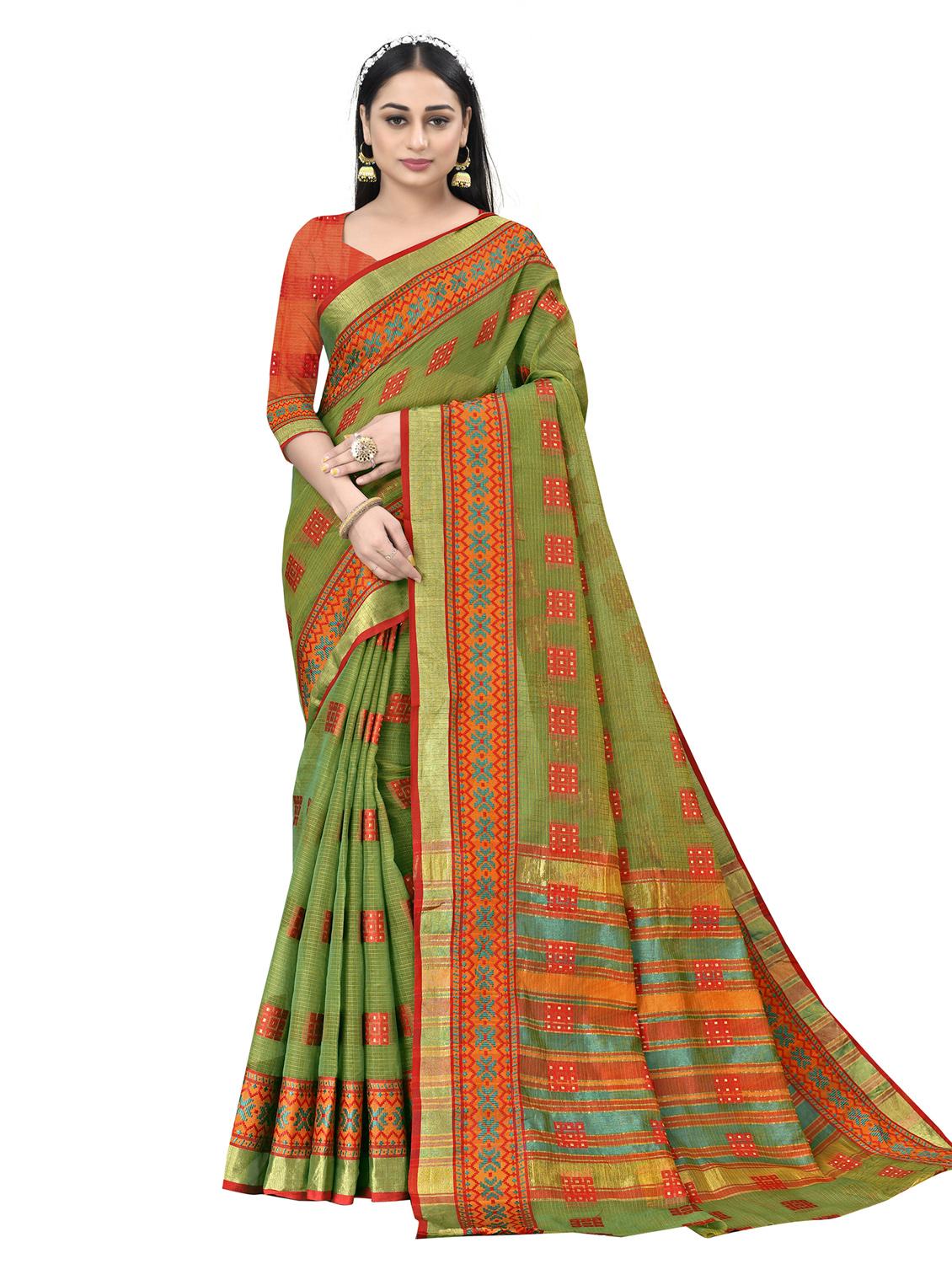 women's self design green colored saree