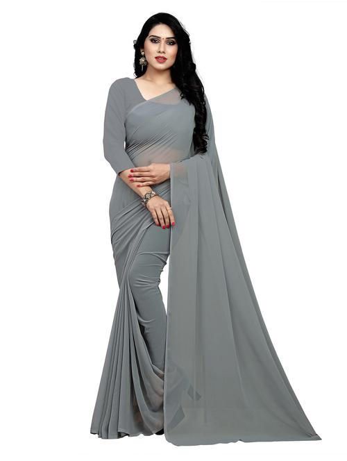 women's solid grey colored saree with blouse - 19870861 - Standard Image - 0