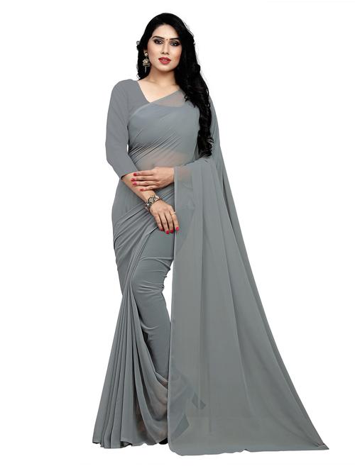 women's solid grey colored saree - 19870861 -  Standard Image - 0