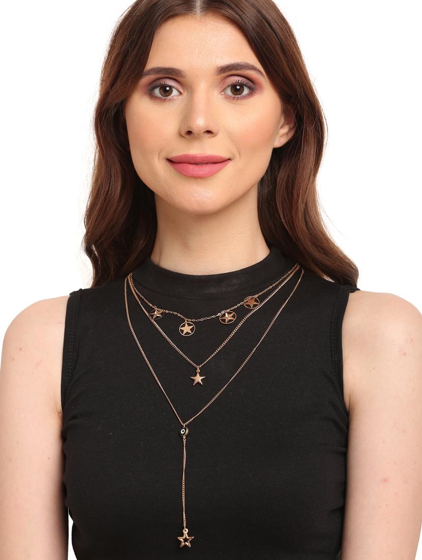 gold metal long necklace - 19876483 - Standard Image - 3
