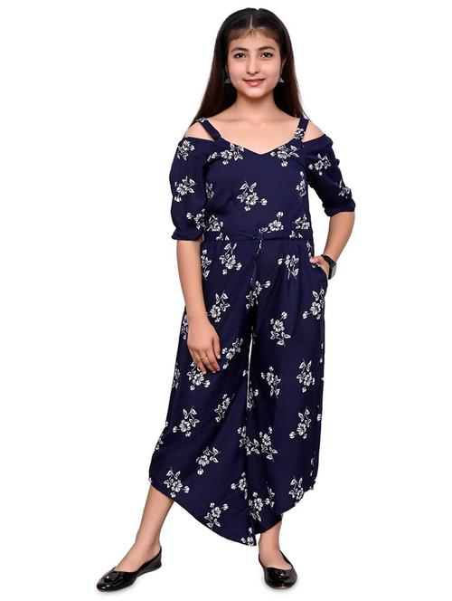 blue floral print striped cold shoulder full length jumpsuit  - 19899713 - Very Small Image - 1