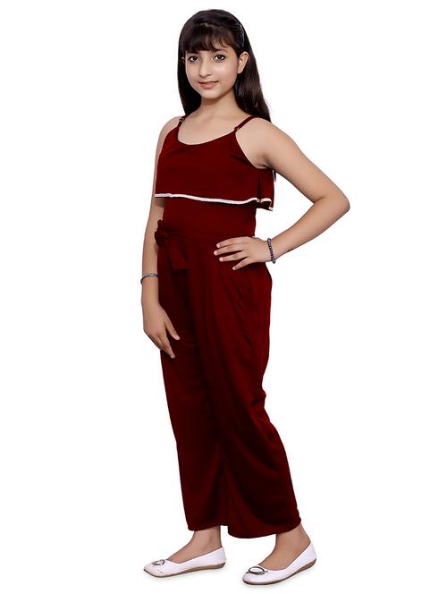 maroon solid shoulder strap full length jumpsuit - 19899720 - Very Small Image - 1