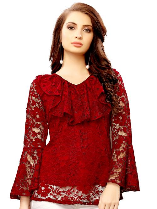 women's ruffle v neck top - 19899966 - Very Small Image - 1