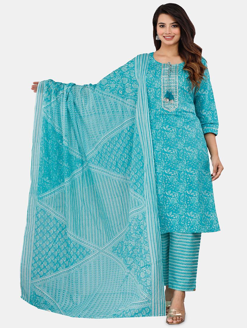 printed kurta pant set with dupatta