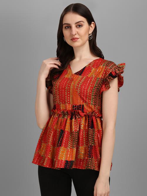 women's peplum overlap neck top - 19907830 - Very Small Image - 1