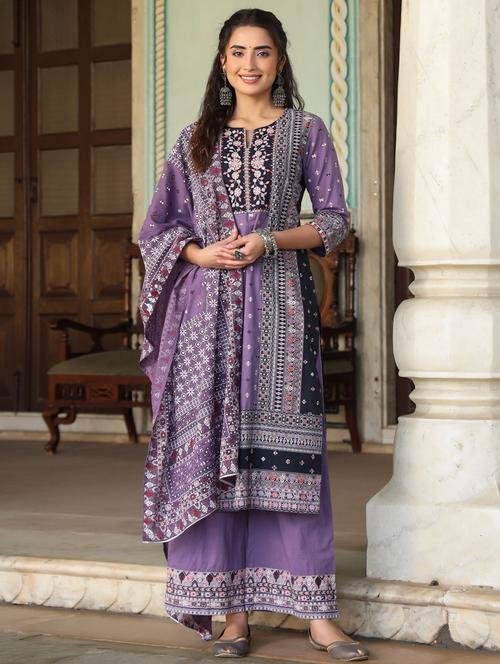 printed kurta palazzo set with dupatta   - 19910188 - Very Small Image - 1