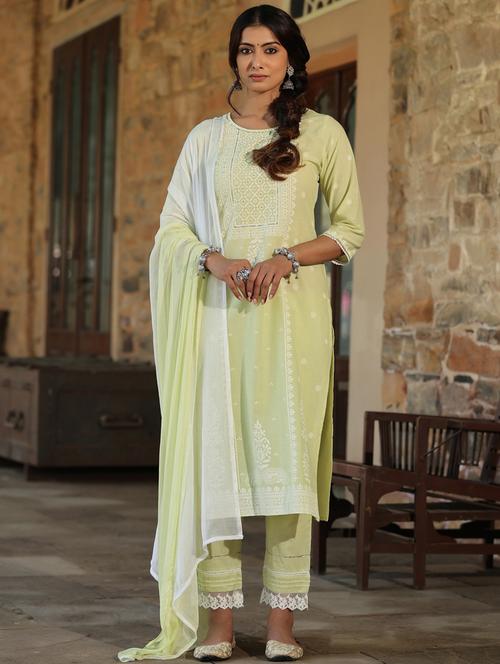 printed kurta pant set with dupatta   - 19910190 - Very Small Image - 1