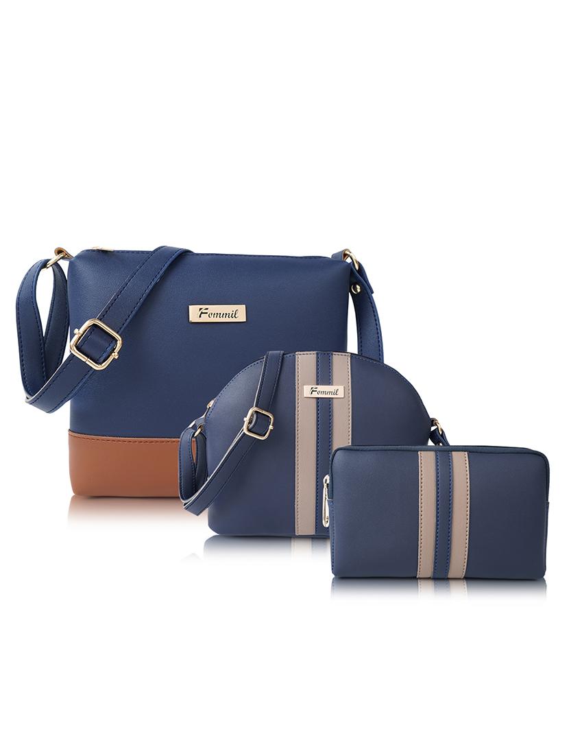 blue leatherette (pu) sling bags combo