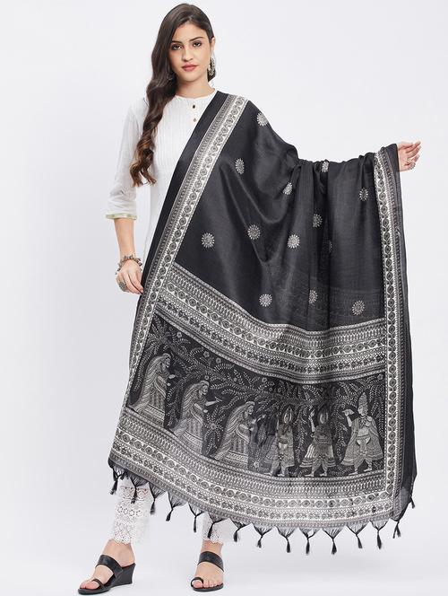 black printed dupatta with fringes - 19955268 - Very Small Image - 1