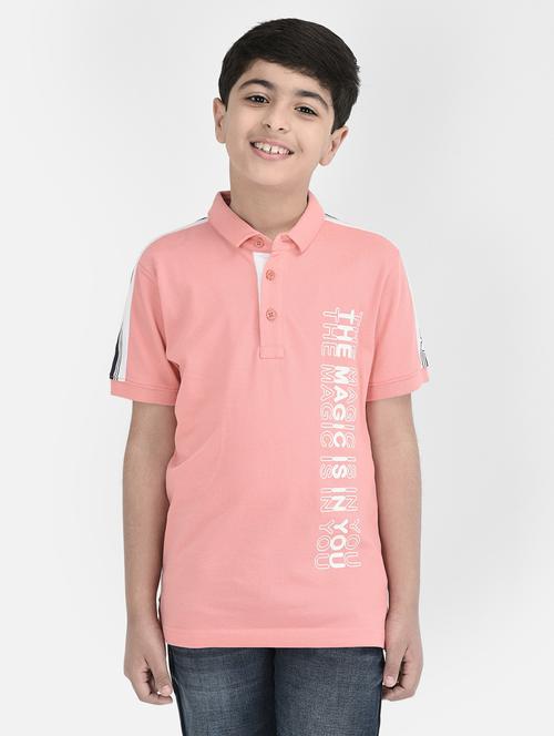 pink printed polo neck t-shirt - 19961766 - Standard Image - 0