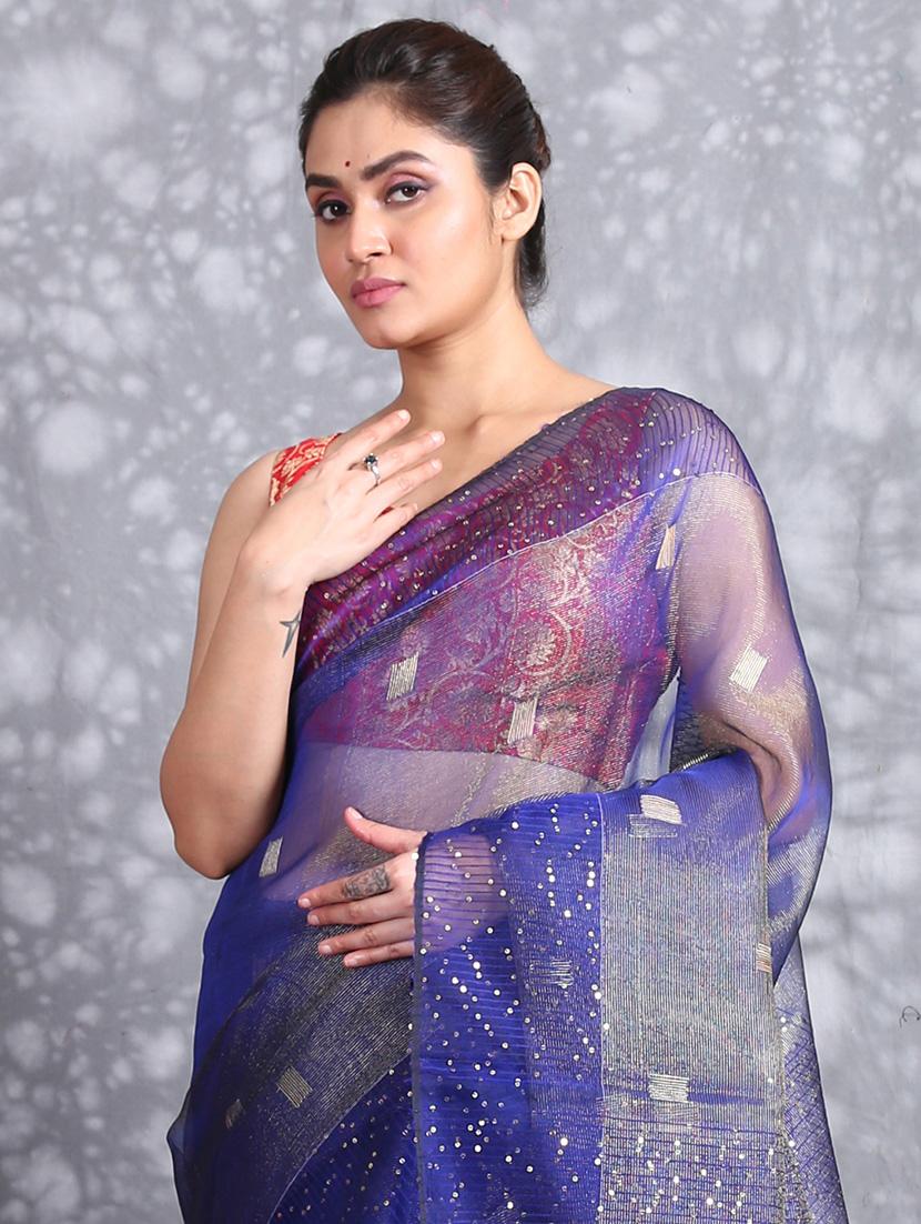 women's self design blue colored saree with blouse - 19968453 - Standard Image - 2
