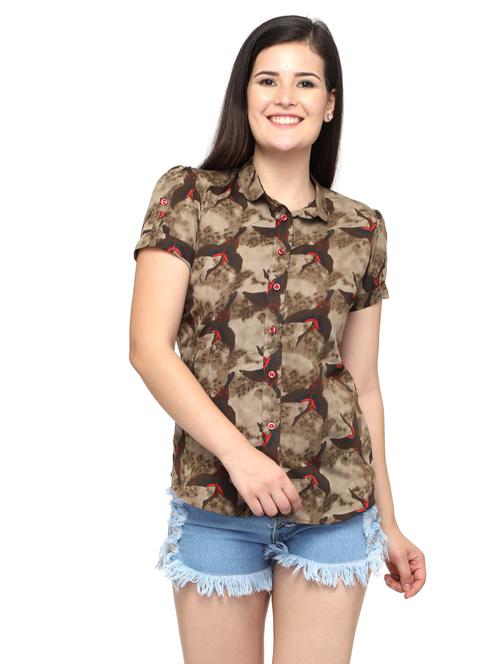 brown printed short sleeve shirt - 19990306 - Very Small Image - 1
