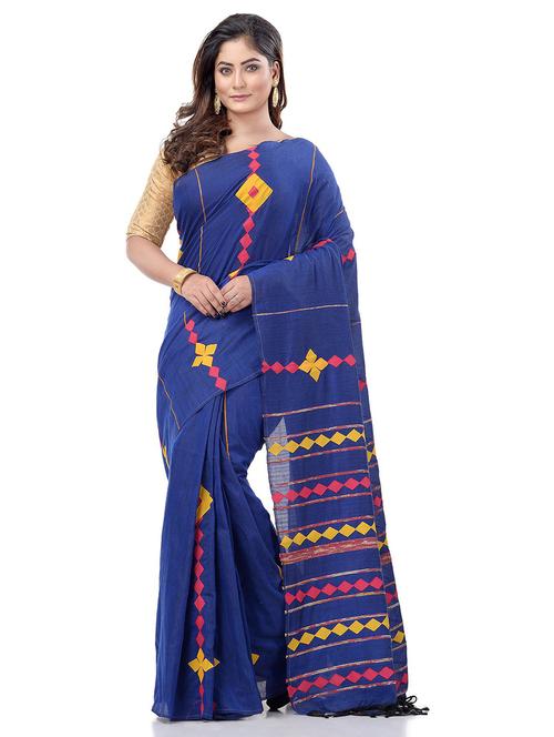 women's self design blue colored saree with blouse - 19994384 - Very Small Image - 1