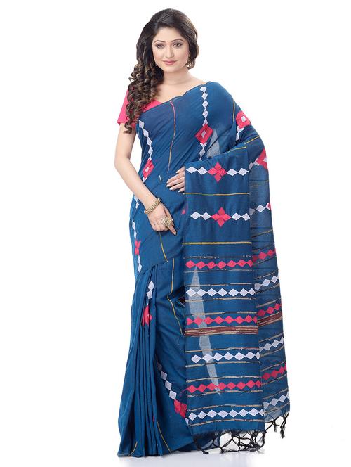 women's stripes blue colored saree with blouse - 19994463 - Very Small Image - 1