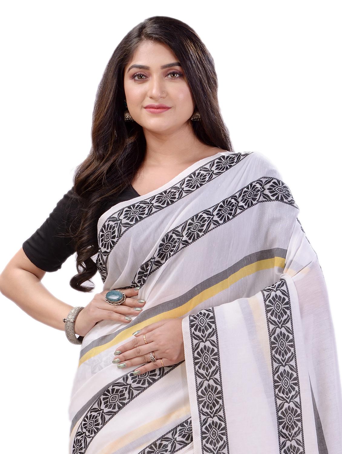 women's stripes white colored saree with blouse - 19994919 - Standard Image - 3
