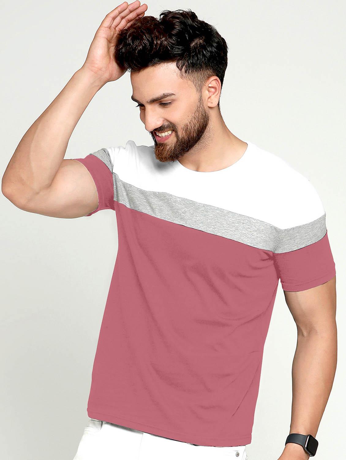 men multi colored color blocked regular fit t-shirt