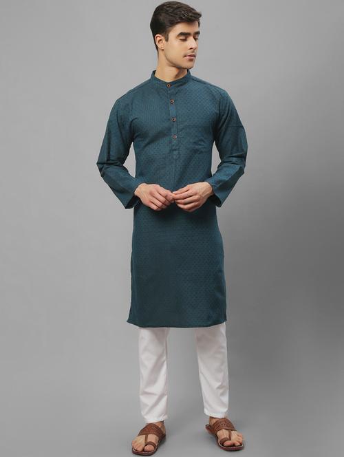 men blue printed long kurta - 20007609 - Very Small Image - 1