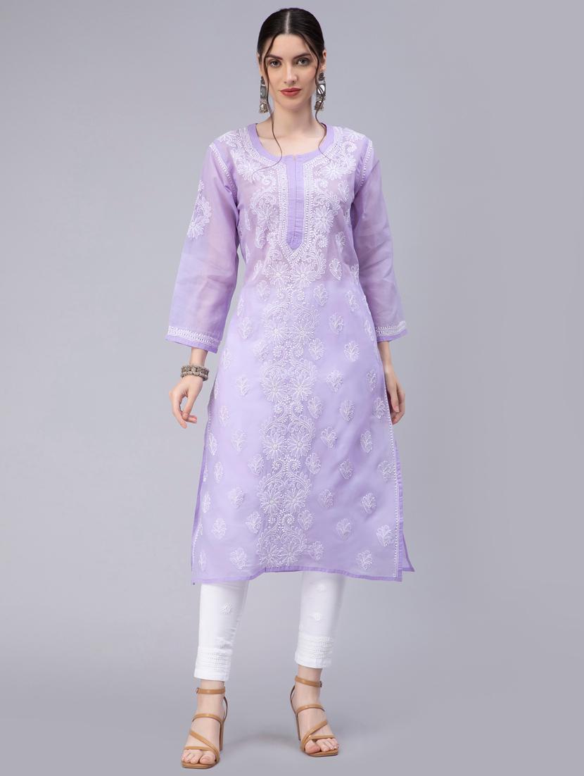 chikankari cotton straight kurta