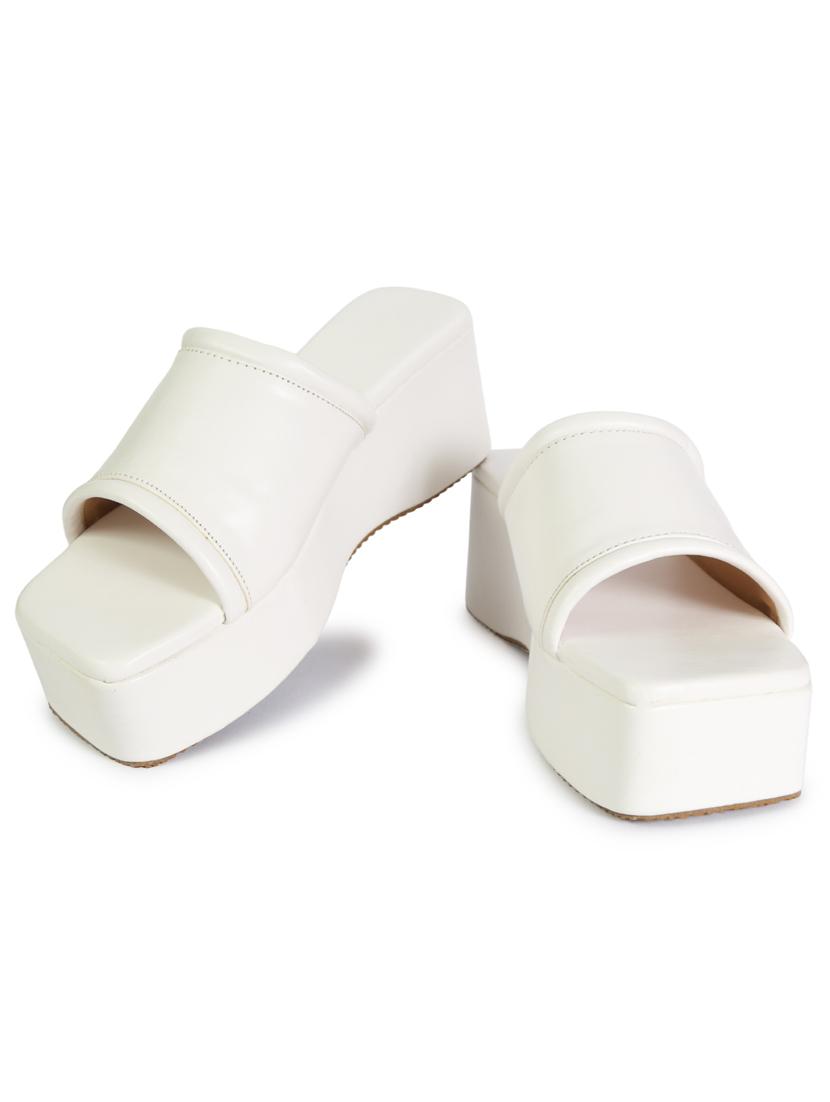 white leatherette slip on sandals - 20018218 - Zoom Image - 3