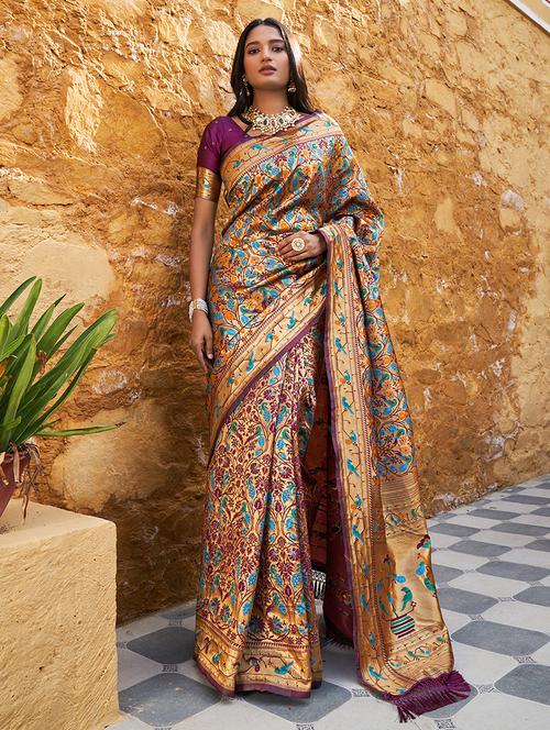 women's self design purple colored saree with blouse - 20018602 - Very Small Image - 1