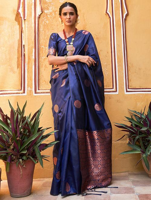 women's self design blue colored saree with blouse - 20018653 - Very Small Image - 1