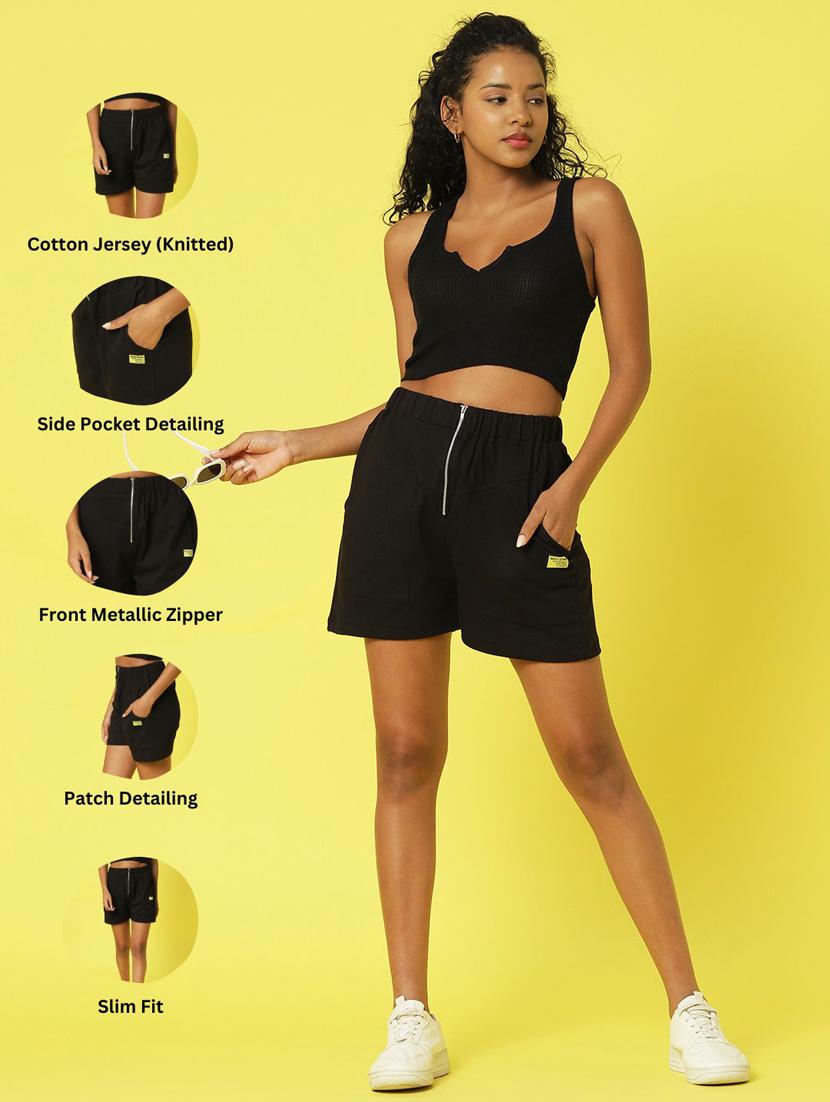 black cotton regular shorts - 20022952 - Standard Image - 3