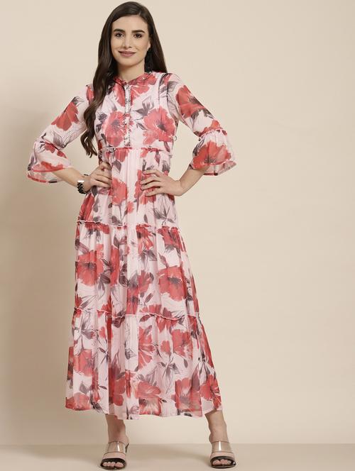 pink chiffon tiered ethnic dress - 20023405 -  Standard Image - 0