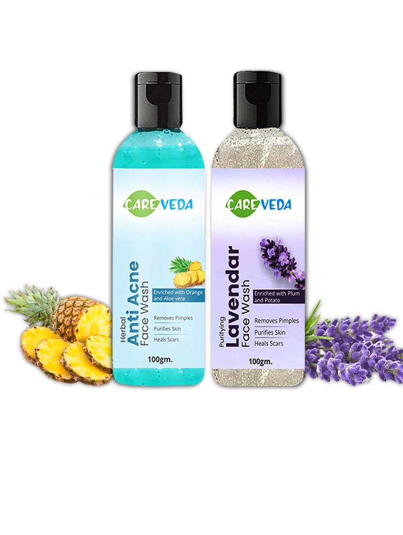 careveda anti acne face wash & lavender face wash combo, set of 2