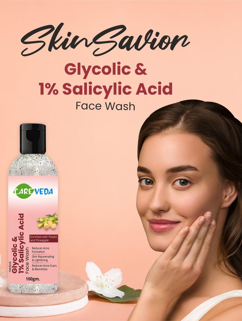 careveda glycolic & 1% salicylic acid face wash & vitamin c & hyaluronic acid face wash combo, set of 2 - 20033211 - Standard Image - 3