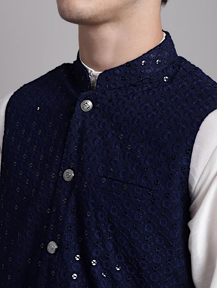 navy blue rayon nehru jacket - 20038923 - Standard Image - 5