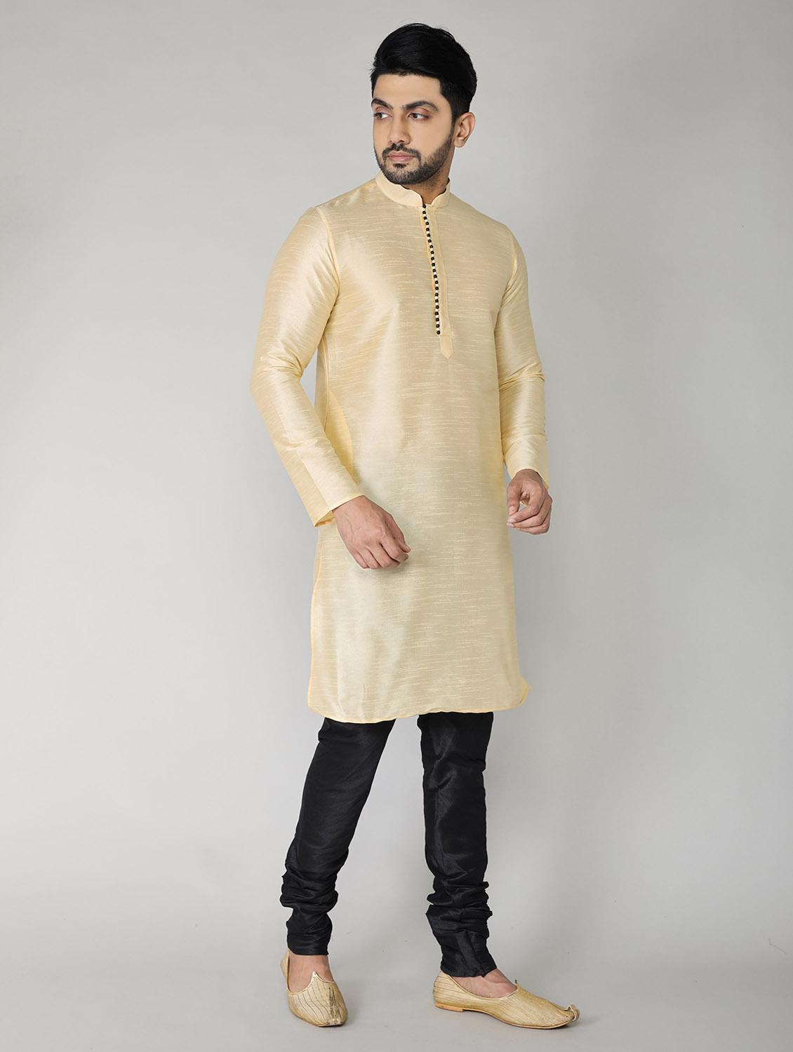 beige solid mandarin neck long sleeves kurta - 20040302 - Standard Image - 2
