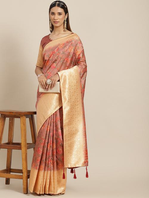 women floral bordered saree with blouse - 20045939 - Very Small Image - 1