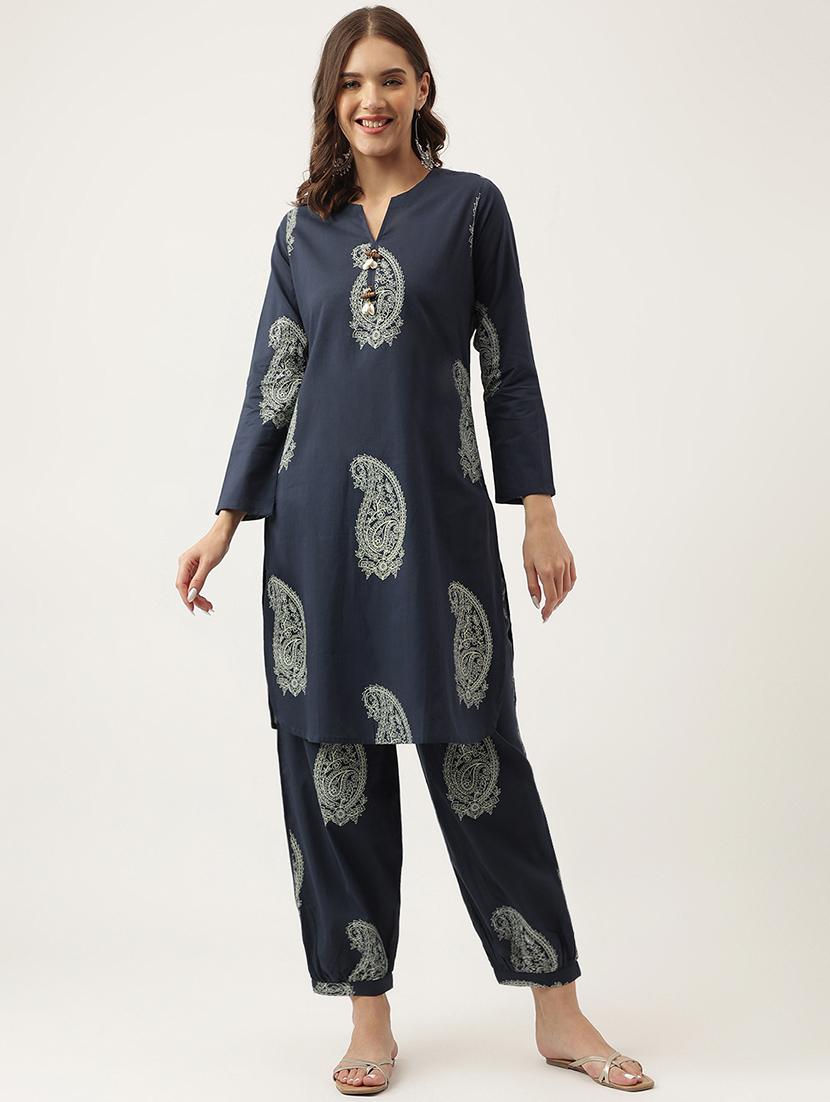 women navy blue kurta salwar set