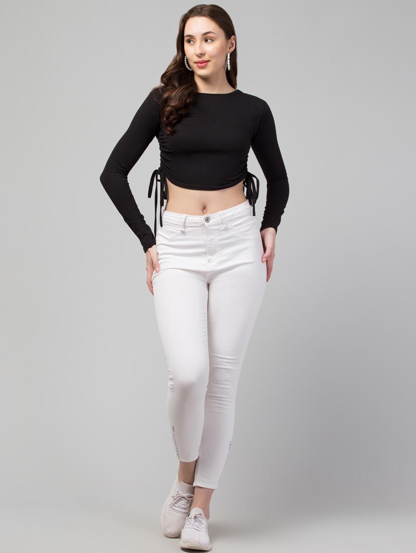 women's crop round neck top - 20059082 - Standard Image - 3